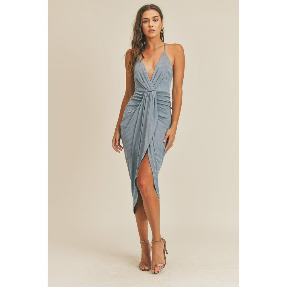 New Mable Blue Date Night MIDI Deep V-Neck & Crisscross Back Medium